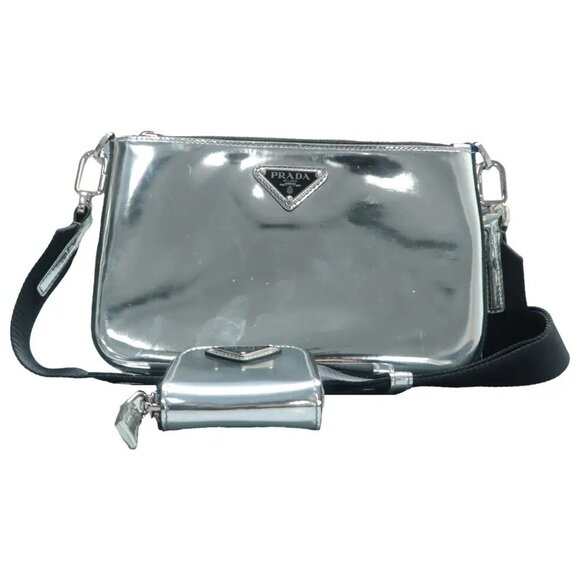 Prada Handbags - 100% Authentic Prada Silver W/P Patent Leather Shoulder Bag 1410-102924